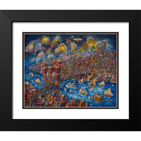 Opening Day 1873 Brooklyn Bridge Black Modern Wood Framed Art Print with Double Matting by Bell, Bill