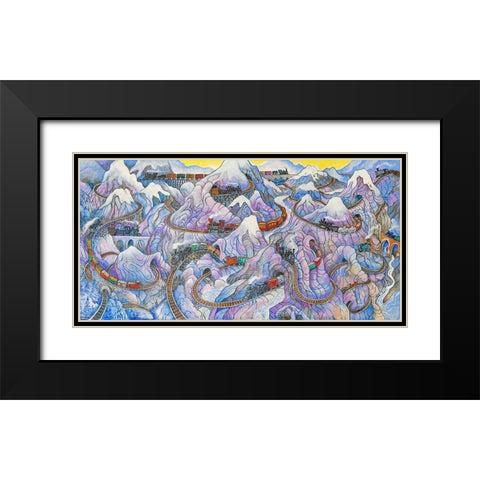 Stave Trains Black Modern Wood Framed Art Print with Double Matting by Bell, Bill