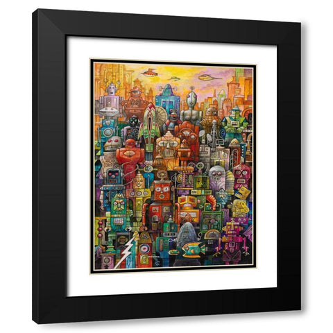 Robo Dootles Black Modern Wood Framed Art Print with Double Matting by Bell, Bill