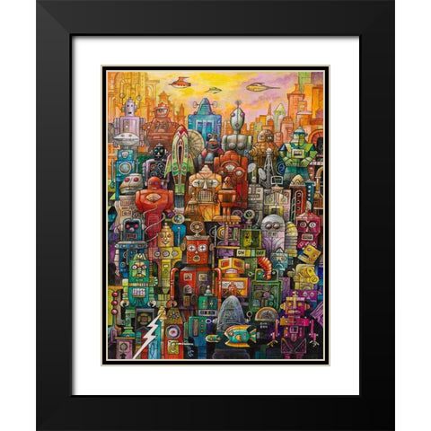 Robo Dootles Black Modern Wood Framed Art Print with Double Matting by Bell, Bill