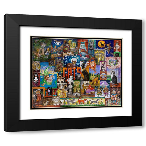 Cats Black Modern Wood Framed Art Print with Double Matting by Bell, Bill