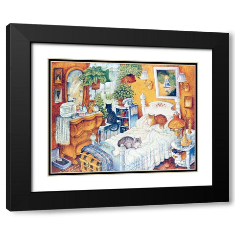 Bedroom Cats Black Modern Wood Framed Art Print with Double Matting by Bell, Bill