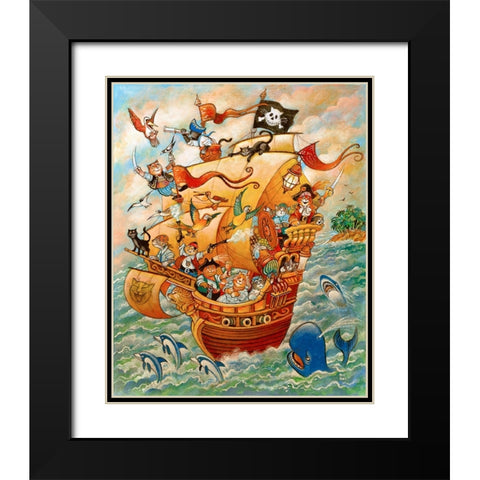 Cats of Caribian Black Modern Wood Framed Art Print with Double Matting by Bell, Bill