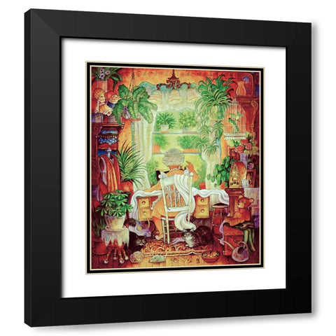 The Sewing Lady 2 Black Modern Wood Framed Art Print with Double Matting by Bell, Bill