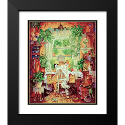 The Sewing Lady 2 Black Modern Wood Framed Art Print with Double Matting by Bell, Bill