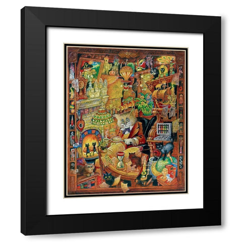 Curious Cat Black Modern Wood Framed Art Print with Double Matting by Bell, Bill