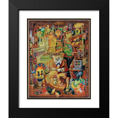 Curious Cat Black Modern Wood Framed Art Print with Double Matting by Bell, Bill