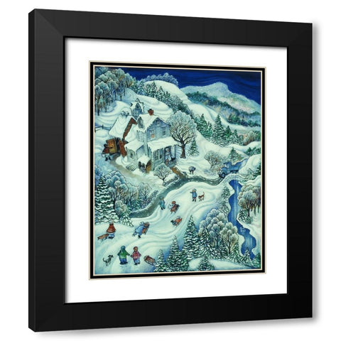 Sledding Black Modern Wood Framed Art Print with Double Matting by Bell, Bill