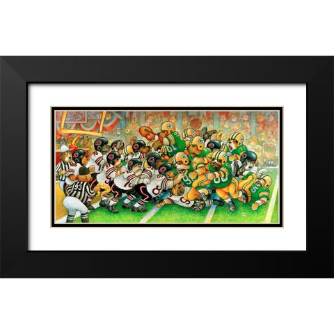 Football Dogs Black Modern Wood Framed Art Print with Double Matting by Bell, Bill