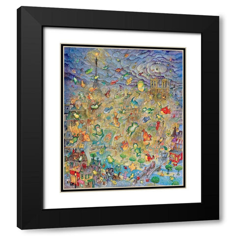 Frogs and Fishes Black Modern Wood Framed Art Print with Double Matting by Bell, Bill