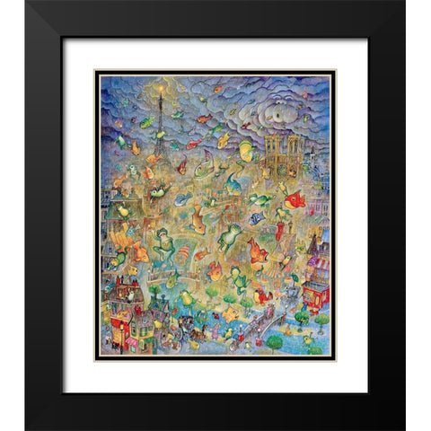 Frogs and Fishes Black Modern Wood Framed Art Print with Double Matting by Bell, Bill