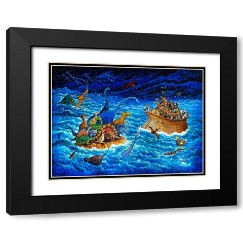 Noah And The Dinosaurs Black Modern Wood Framed Art Print with Double Matting by Bell, Bill