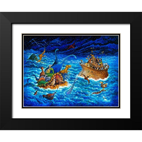 Noah And The Dinosaurs Black Modern Wood Framed Art Print with Double Matting by Bell, Bill