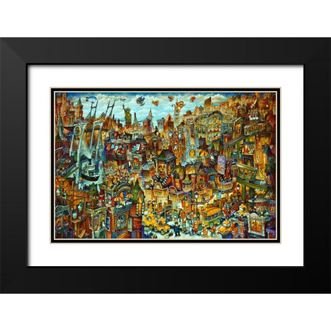 Cat City 2 Black Modern Wood Framed Art Print with Double Matting by Bell, Bill
