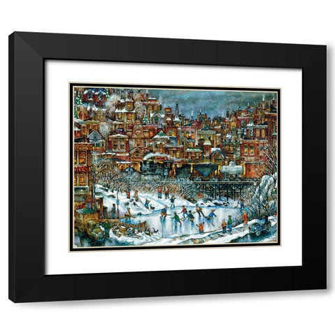 Hockey Train Black Modern Wood Framed Art Print with Double Matting by Bell, Bill