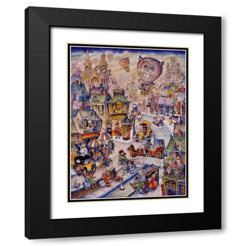 Paris Les Chats Black Modern Wood Framed Art Print with Double Matting by Bell, Bill