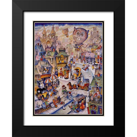 Paris Les Chats Black Modern Wood Framed Art Print with Double Matting by Bell, Bill