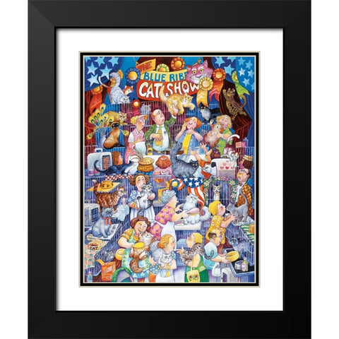 Blue Ribbon Cat Show Black Modern Wood Framed Art Print with Double Matting by Bell, Bill