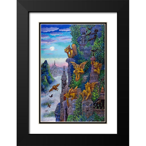 Gargoyles Twilight Black Modern Wood Framed Art Print with Double Matting by Bell, Bill