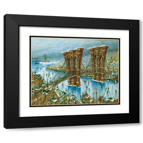 Brooklyn Bridge Black Modern Wood Framed Art Print with Double Matting by Bell, Bill