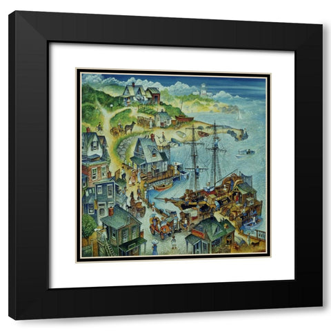 Quiet Harbor Black Modern Wood Framed Art Print with Double Matting by Bell, Bill