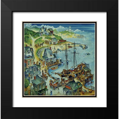 Quiet Harbor Black Modern Wood Framed Art Print with Double Matting by Bell, Bill