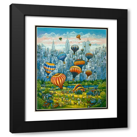 Central Park Balloons Black Modern Wood Framed Art Print with Double Matting by Bell, Bill