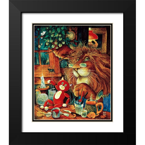 Pinnochio Cat Black Modern Wood Framed Art Print with Double Matting by Bell, Bill