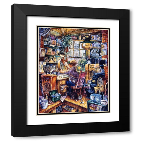 Radio Repairman Black Modern Wood Framed Art Print with Double Matting by Bell, Bill