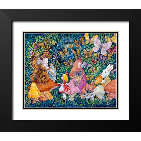 Alice And The Caterpiller Black Modern Wood Framed Art Print with Double Matting by Bell, Bill