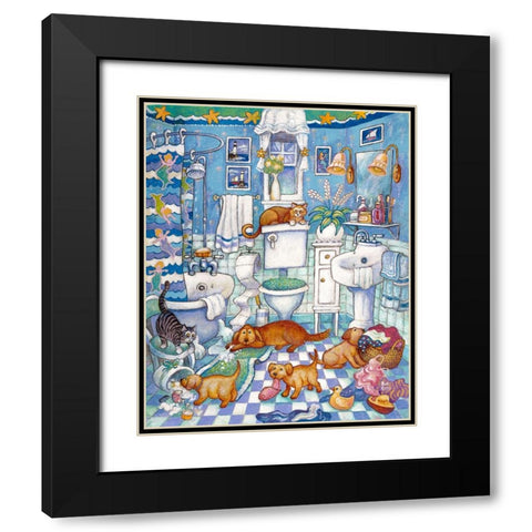 Bathroom Pups Black Modern Wood Framed Art Print with Double Matting by Bell, Bill