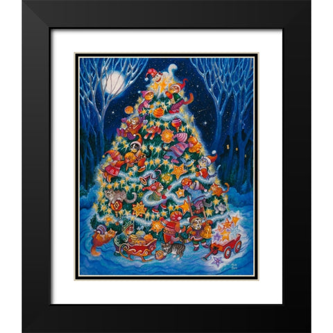 Christmas Cats Black Modern Wood Framed Art Print with Double Matting by Bell, Bill
