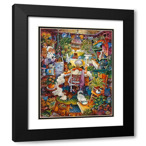 The Sewing Lady Black Modern Wood Framed Art Print with Double Matting by Bell, Bill