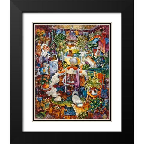 The Sewing Lady Black Modern Wood Framed Art Print with Double Matting by Bell, Bill