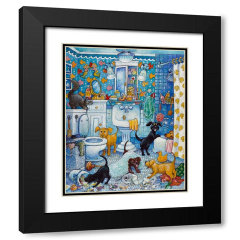 More Bathroom Pups Black Modern Wood Framed Art Print with Double Matting by Bell, Bill
