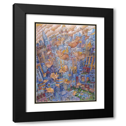 Them Flyin Pigs Black Modern Wood Framed Art Print with Double Matting by Bell, Bill