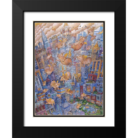 Them Flyin Pigs Black Modern Wood Framed Art Print with Double Matting by Bell, Bill