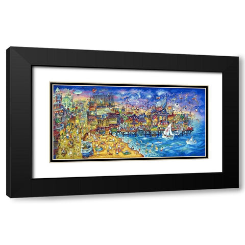 Fireworks Over Steel Pier Black Modern Wood Framed Art Print with Double Matting by Bell, Bill