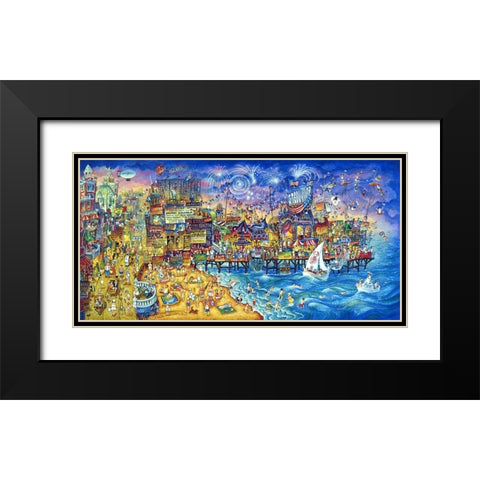 Fireworks Over Steel Pier Black Modern Wood Framed Art Print with Double Matting by Bell, Bill