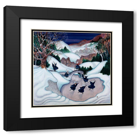 Skating Nuns 2 Black Modern Wood Framed Art Print with Double Matting by Bell, Bill