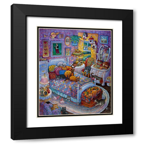 More Cats And Quilts Black Modern Wood Framed Art Print with Double Matting by Bell, Bill