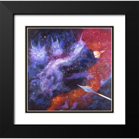 Space Dragons Black Modern Wood Framed Art Print with Double Matting by Bell, Bill