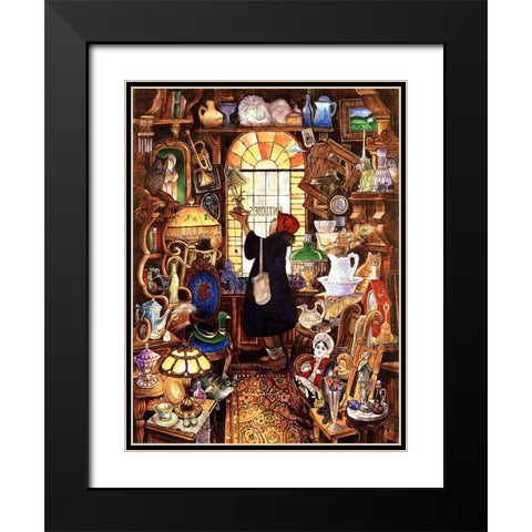 Antique Lady Dark Coat Black Modern Wood Framed Art Print with Double Matting by Bell, Bill