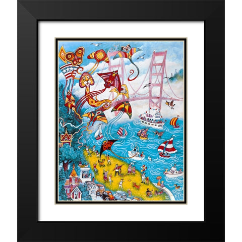 Goldengate Kites Black Modern Wood Framed Art Print with Double Matting by Bell, Bill