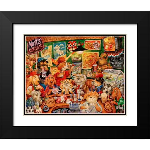 Mutt’s Sportsbar Black Modern Wood Framed Art Print with Double Matting by Bell, Bill