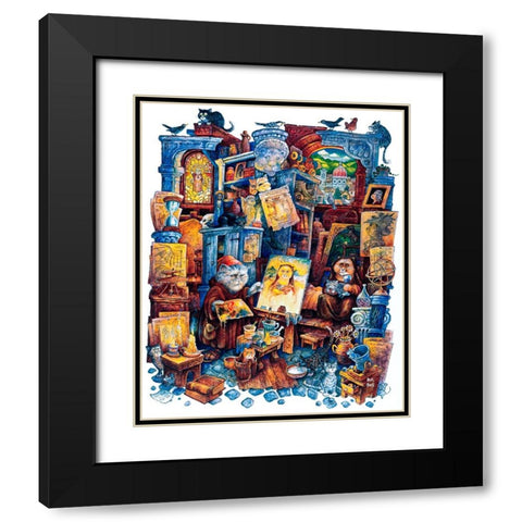 Mona Cat Black Modern Wood Framed Art Print with Double Matting by Bell, Bill