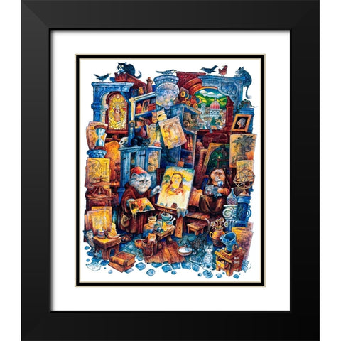 Mona Cat Black Modern Wood Framed Art Print with Double Matting by Bell, Bill