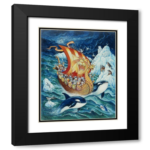 Viking Cats Black Modern Wood Framed Art Print with Double Matting by Bell, Bill