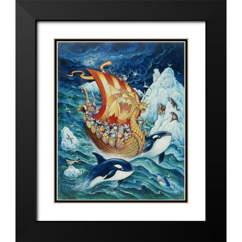 Viking Cats Black Modern Wood Framed Art Print with Double Matting by Bell, Bill