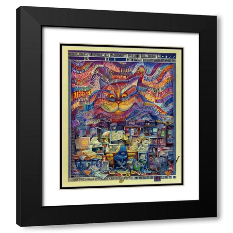 Cyber Cats Black Modern Wood Framed Art Print with Double Matting by Bell, Bill